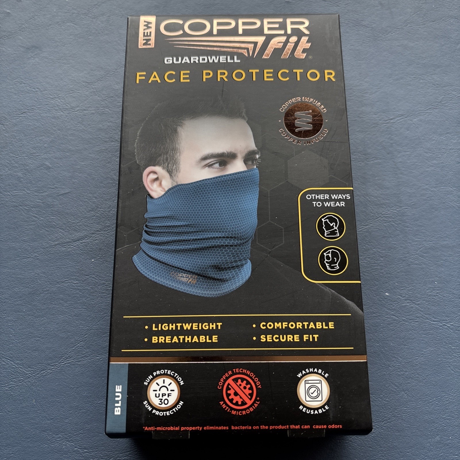 Copper Fit Gaurdwell Face Protector Mask Breathable Reusable Charcoal New Upf 30